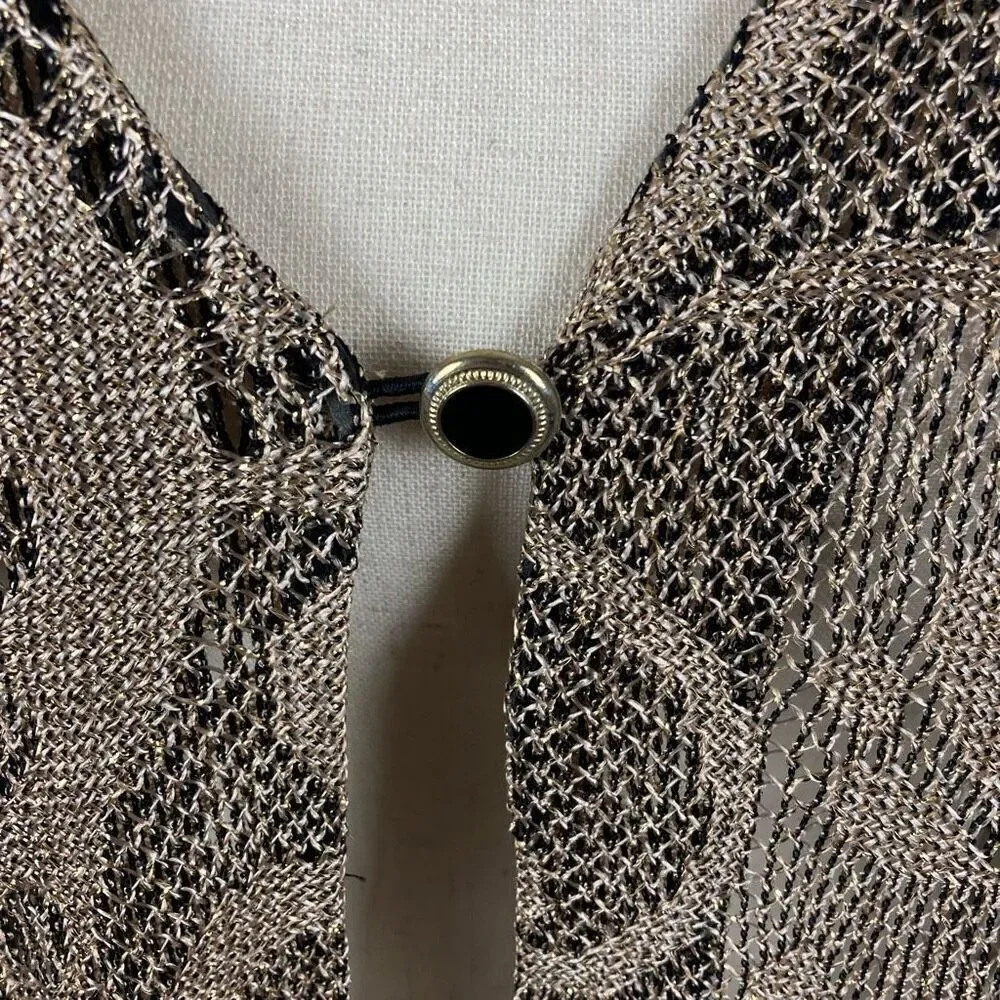 Vintage gold lace crochet short sleeve BoHo art deco fringe maxi long kimono 20*